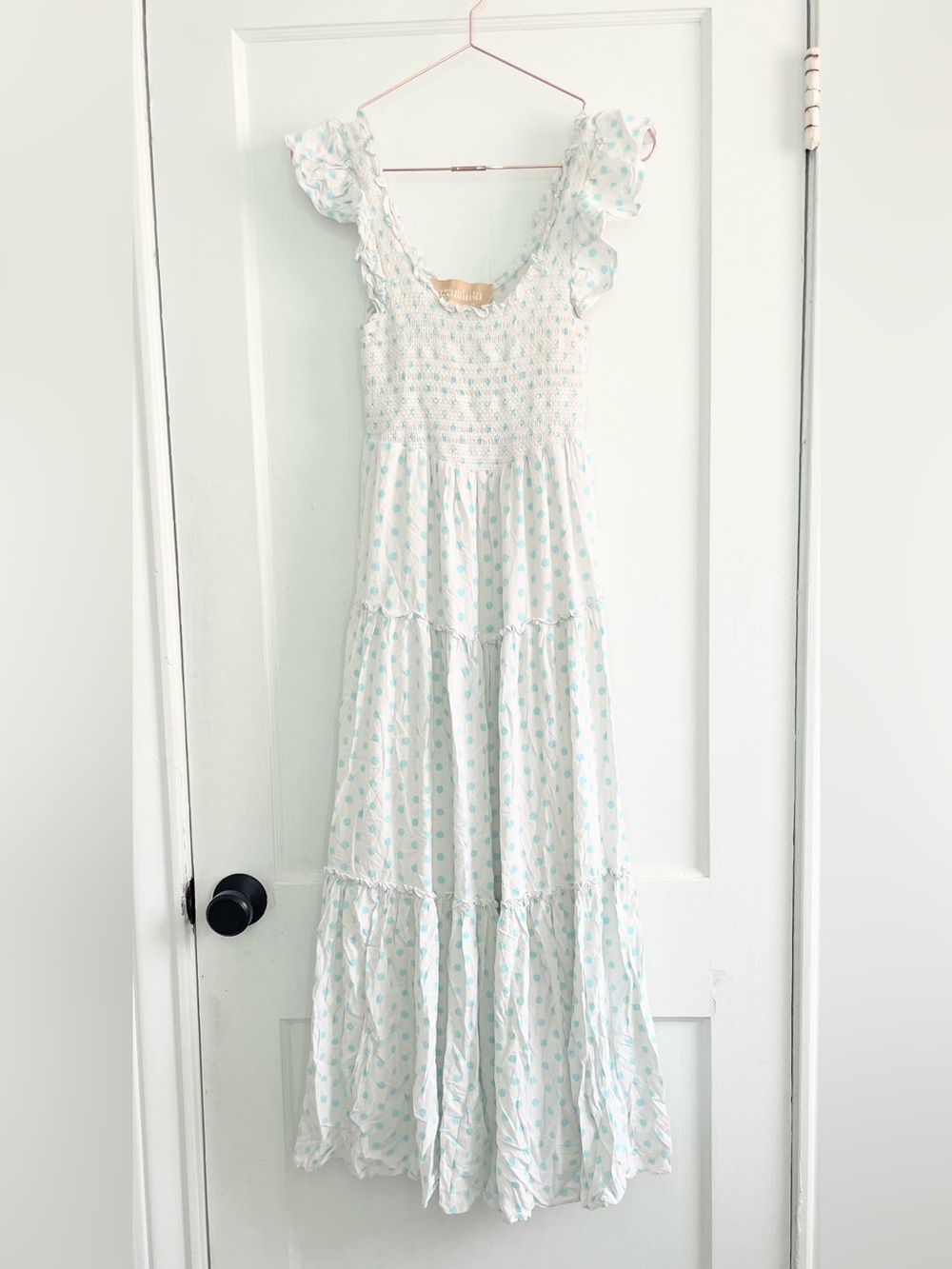 Araminta James Positano Tiered Polka Dot Maxi Dress S
